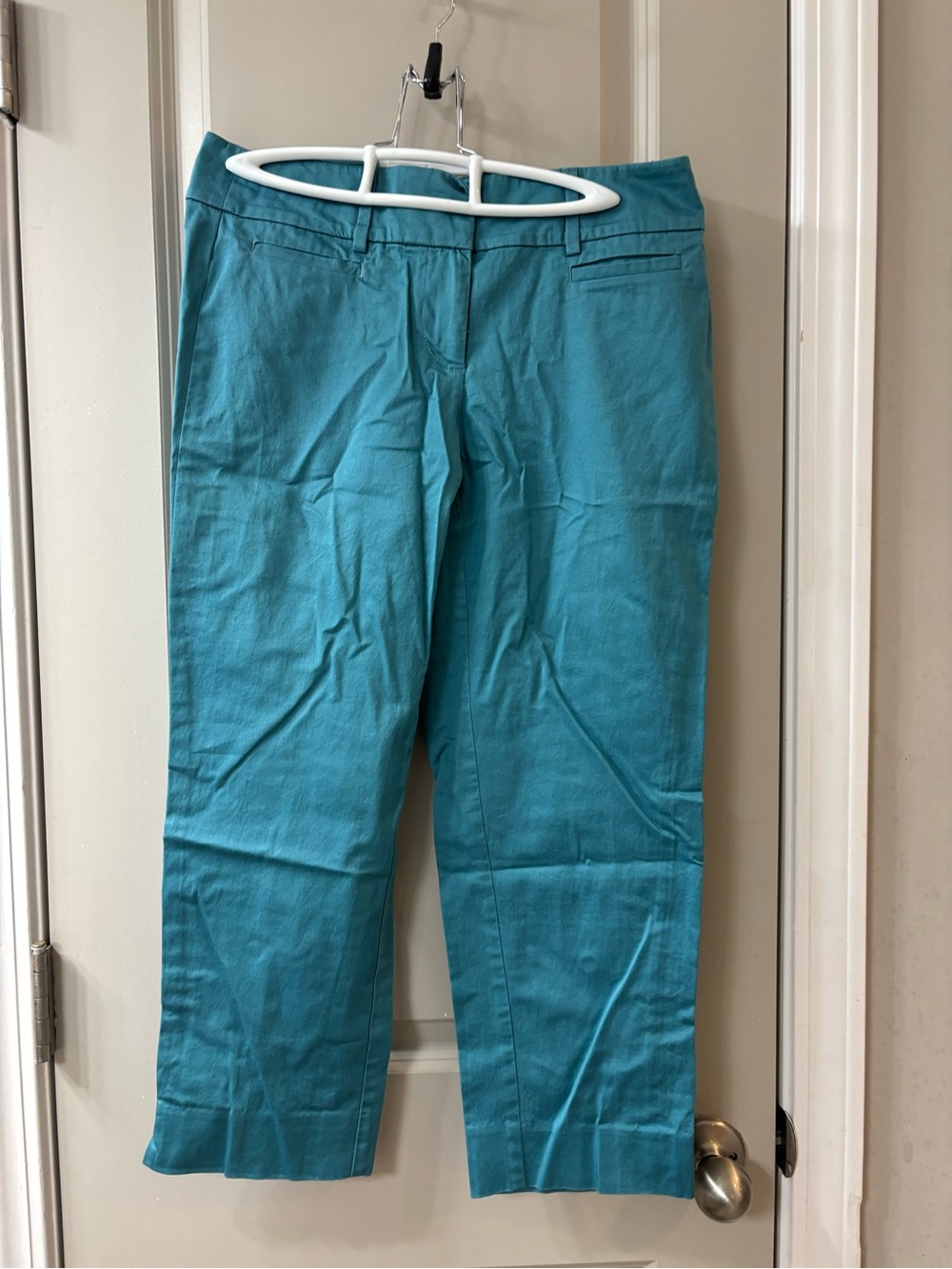 LOFT Teal Cropped Straight-Leg Jeans